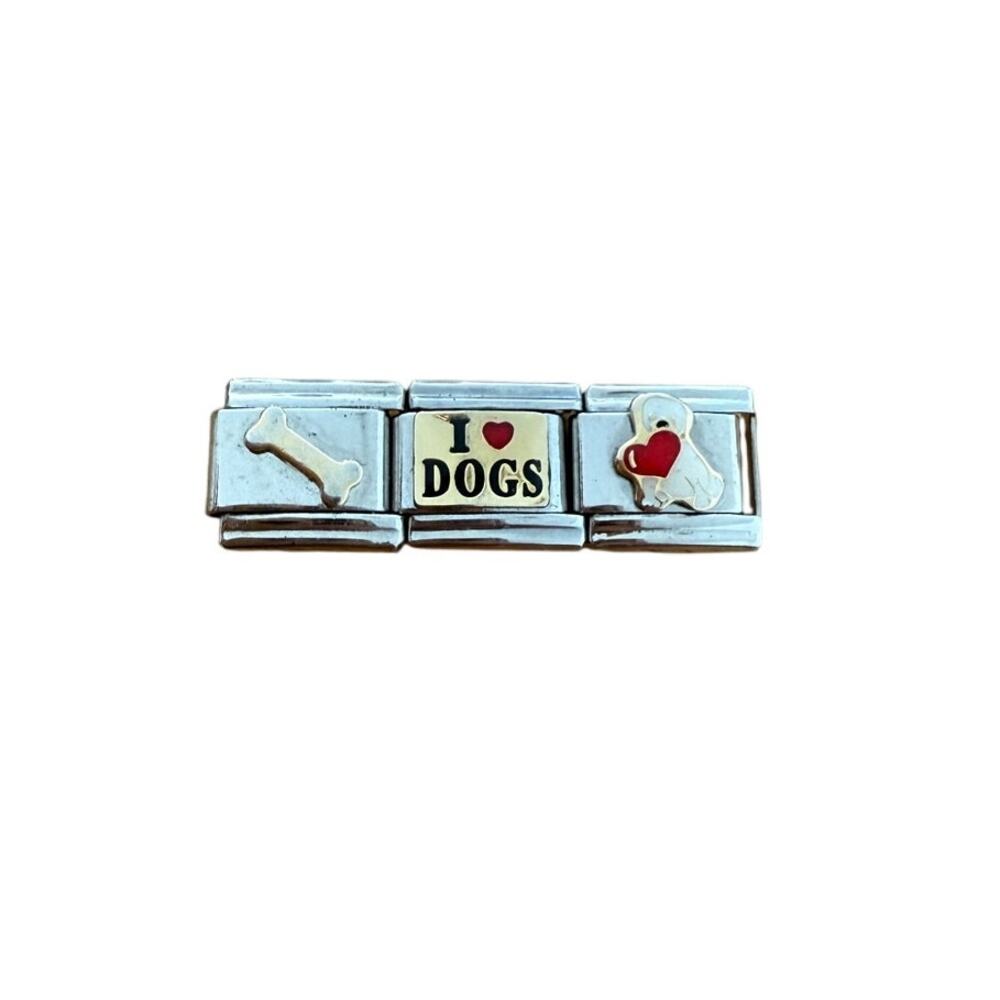 NWT Y2K 3x9mm I Love Dog/ Dog Bone Related Silver Stainless Steel Italian Charms
